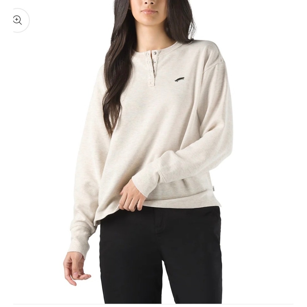 Vans Henley Top Womens M Oatmeal Waffle Knit Cotton Blend Long Sleeve Skater